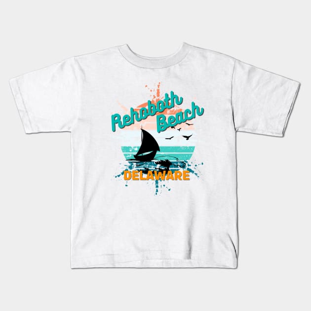 Rehoboth Beach Delaware Retro Vintage Sunset Kids T-Shirt by AdrianaHolmesArt